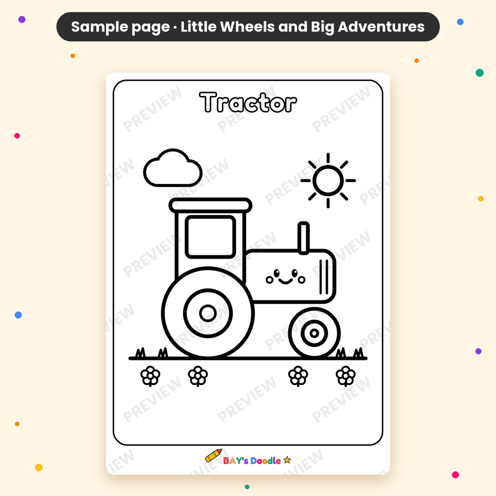 Little Wheels & Big Adventures – My First Vehicle Coloring Book (Ages 3+)